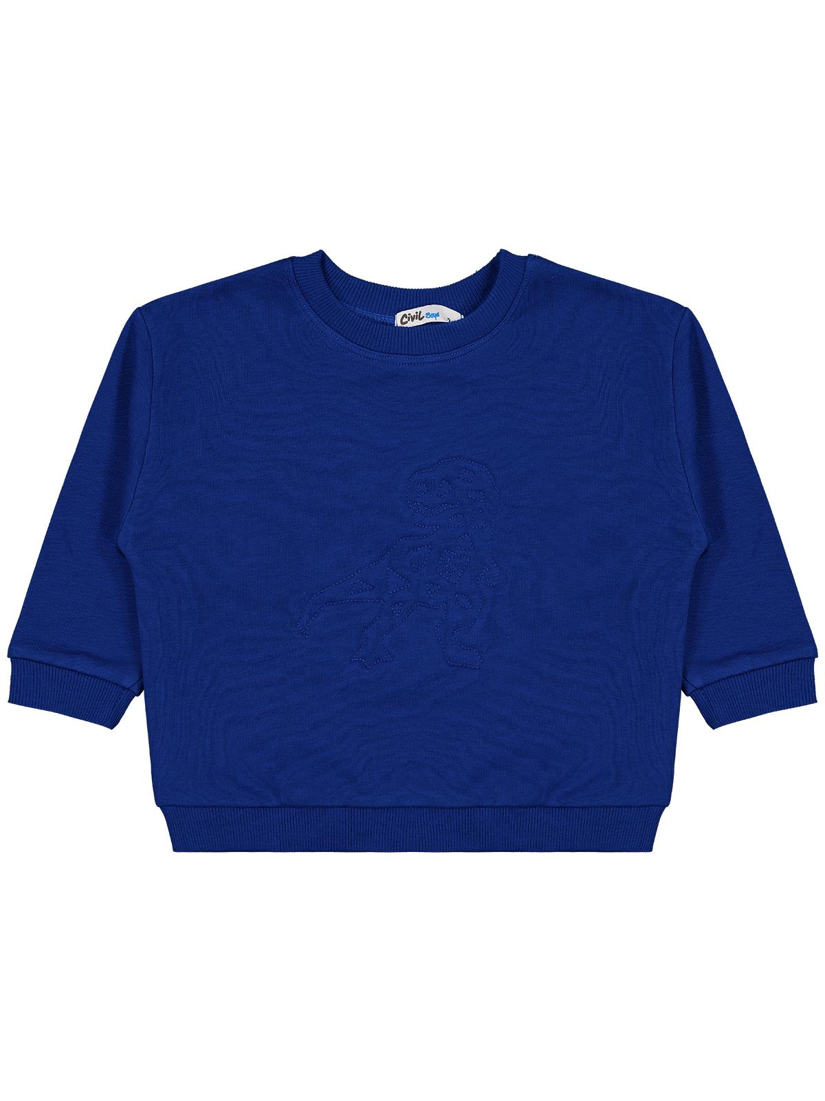 Civil Erkek Çocuk Dinozor Nakışlı Sweatshirt | 3 İp Uzun Kol | Okul Kreş ve Günlük Kullanım - Mavi