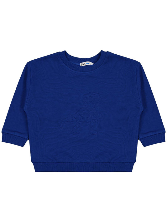 Civil Erkek Çocuk Dinozor Nakışlı Sweatshirt | 3 İp Uzun Kol | Okul Kreş ve Günlük Kullanım - Mavi
