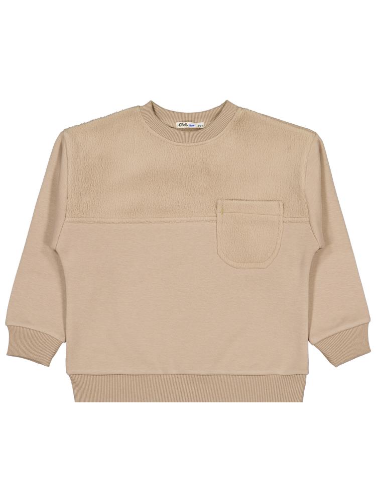 Civil Boys Peluş Garnili 2-5 Yaş Sweatshirt - Kahverengi
