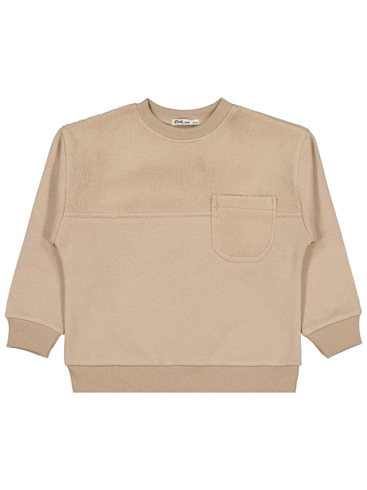 Civil Erkek Çocuk Peluş Garnili Sweatshirt | 3 İp Uzun Kol | Okul Kreş ve Günlük Kullanım - Kahverengi