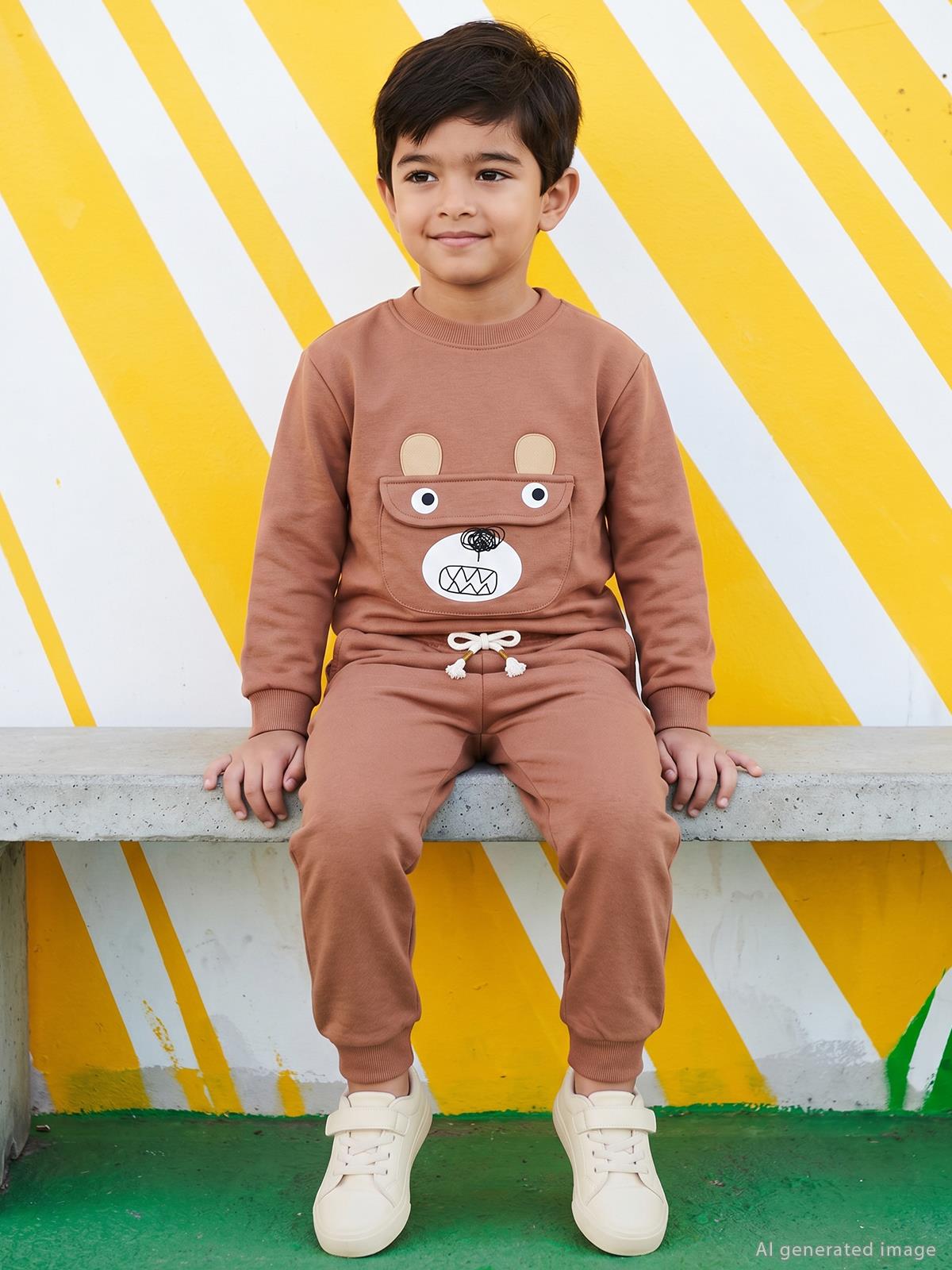 Civil Boys Cep Ayı Nakışlı 2-5 Yaş Eşofman Takımı - Kahve