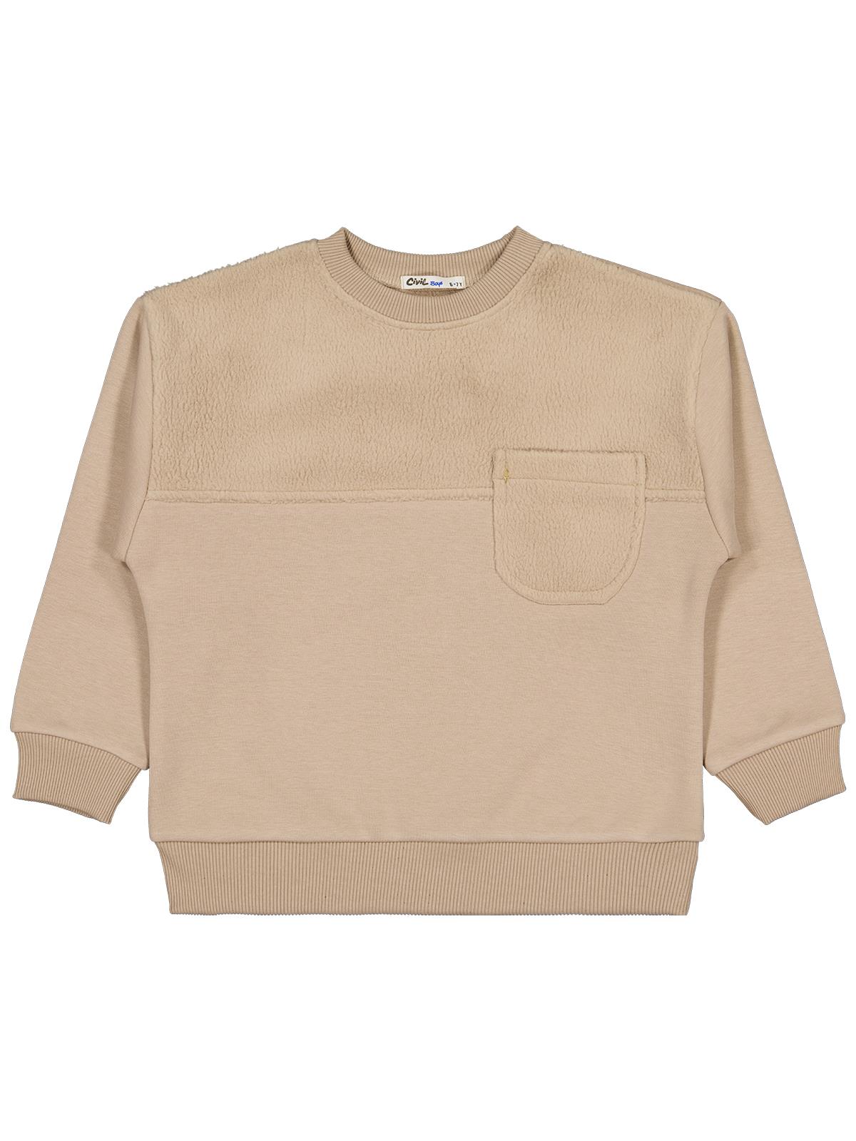 Civil Boys Peluş Garnili 6-9 Yaş Sweatshirt - Kahverengi