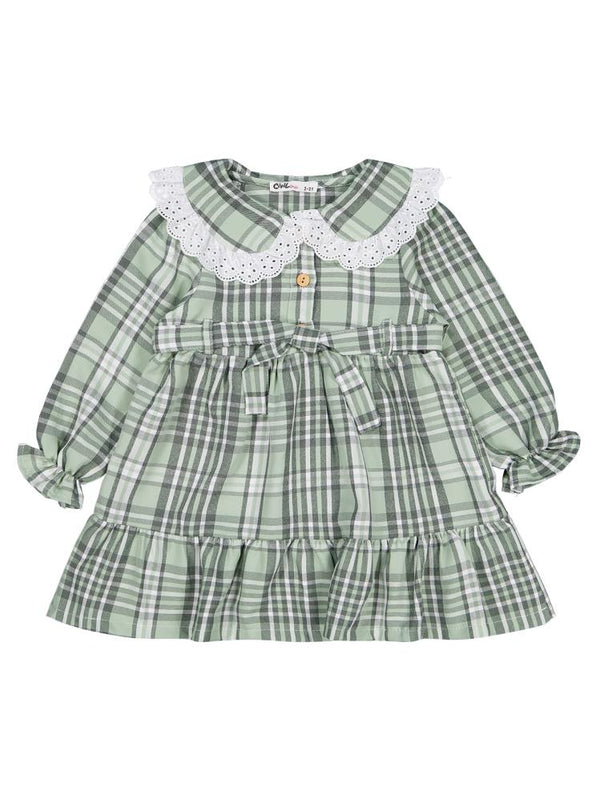 Civil Girls Ekose Desenli 2-5 Yaş Elbise - Yeşil