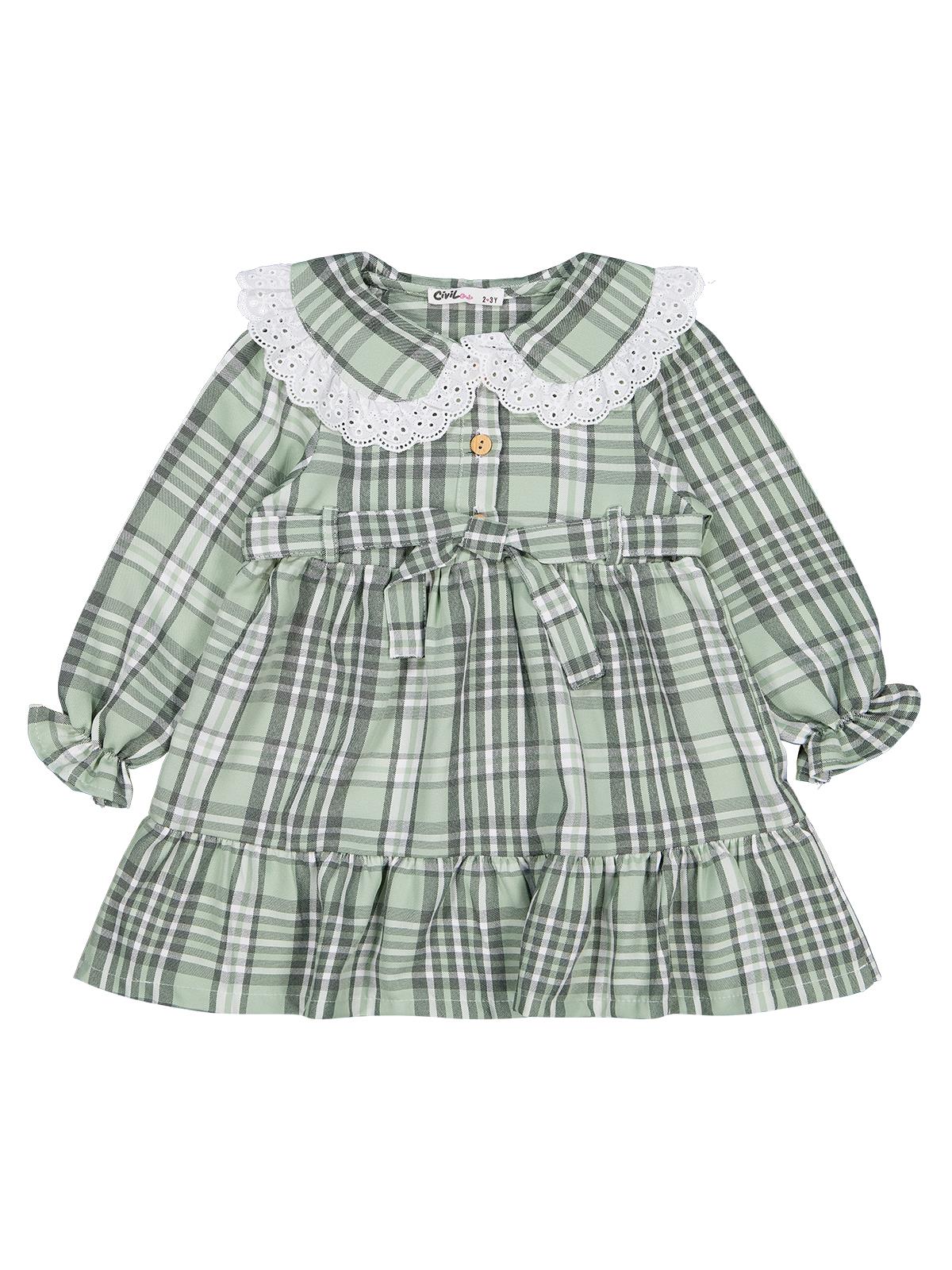 Civil Girls Ekose Desenli 2-5 Yaş Elbise - Yeşil