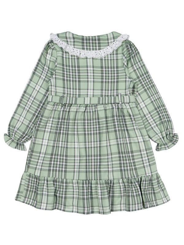 Civil Girls Ekose Desenli 6-9 Yaş Elbise - Yeşil