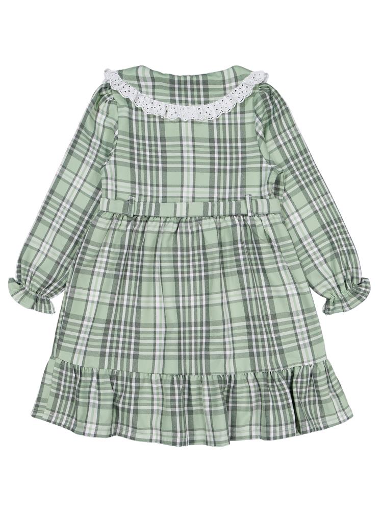 Civil Girls Ekose Desenli 6-9 Yaş Elbise - Yeşil