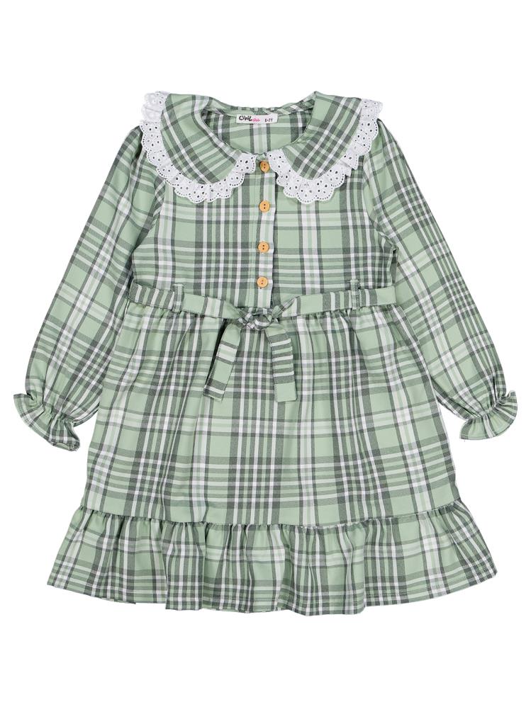 Civil Girls Ekose Desenli 6-9 Yaş Elbise - Yeşil