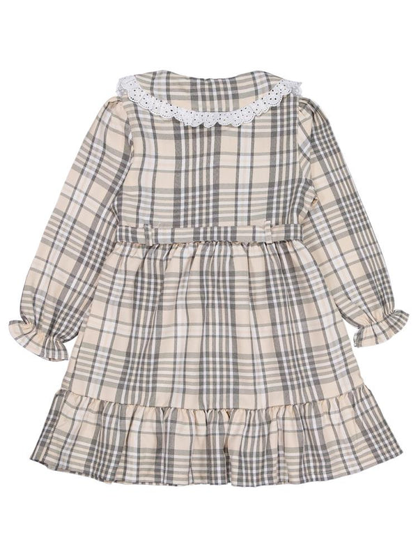 Civil Girls Ekose Desenli 6-9 Yaş Elbise - Bej