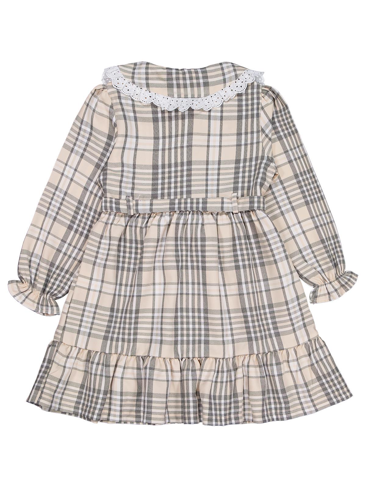 Civil Girls Ekose Desenli 6-9 Yaş Elbise - Bej