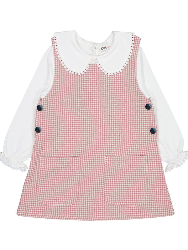 Civil Girls Yakası Pomponlu 2-5 Yaş Elbise - Pembe