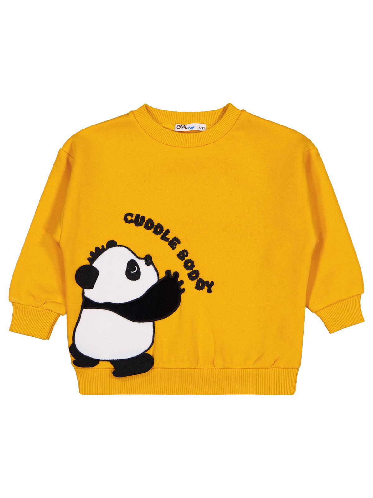 Civil Erkek Çocuk Panda Nakışlı2-5 Yaş Sweatshirt | 3 İp Uzun Kol | Okul Kreş ve Günlük Kullanım - Hardal