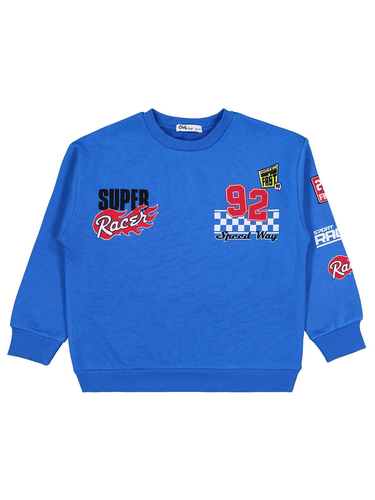 Civil Erkek Çocuk Super 92 Baskılı Sweatshirt | 3 İp Uzun Kol | Okul Kreş ve Günlük Kullanım - Mavi