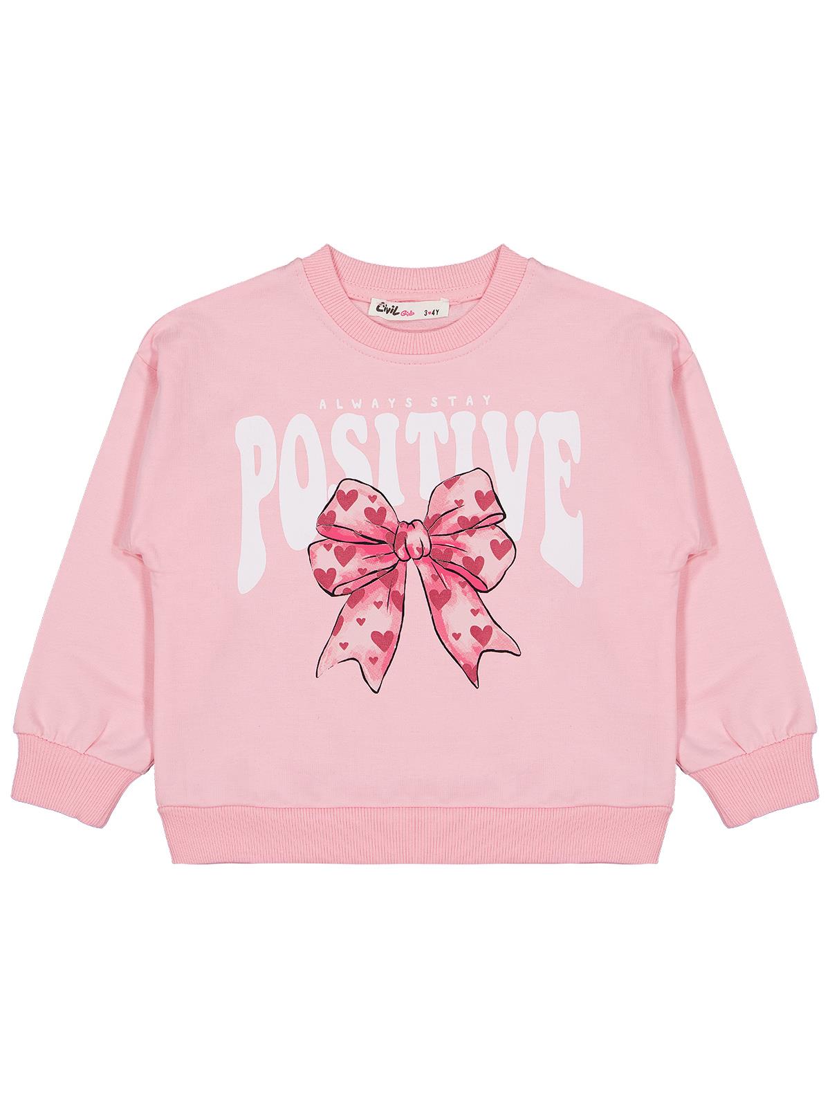 Civil Kız Çocuk Fiyonk Baskılı 2'li Set Sweatshirt | 2 İp Uzun Kol | Okul Kreş ve Günlük Kullanım