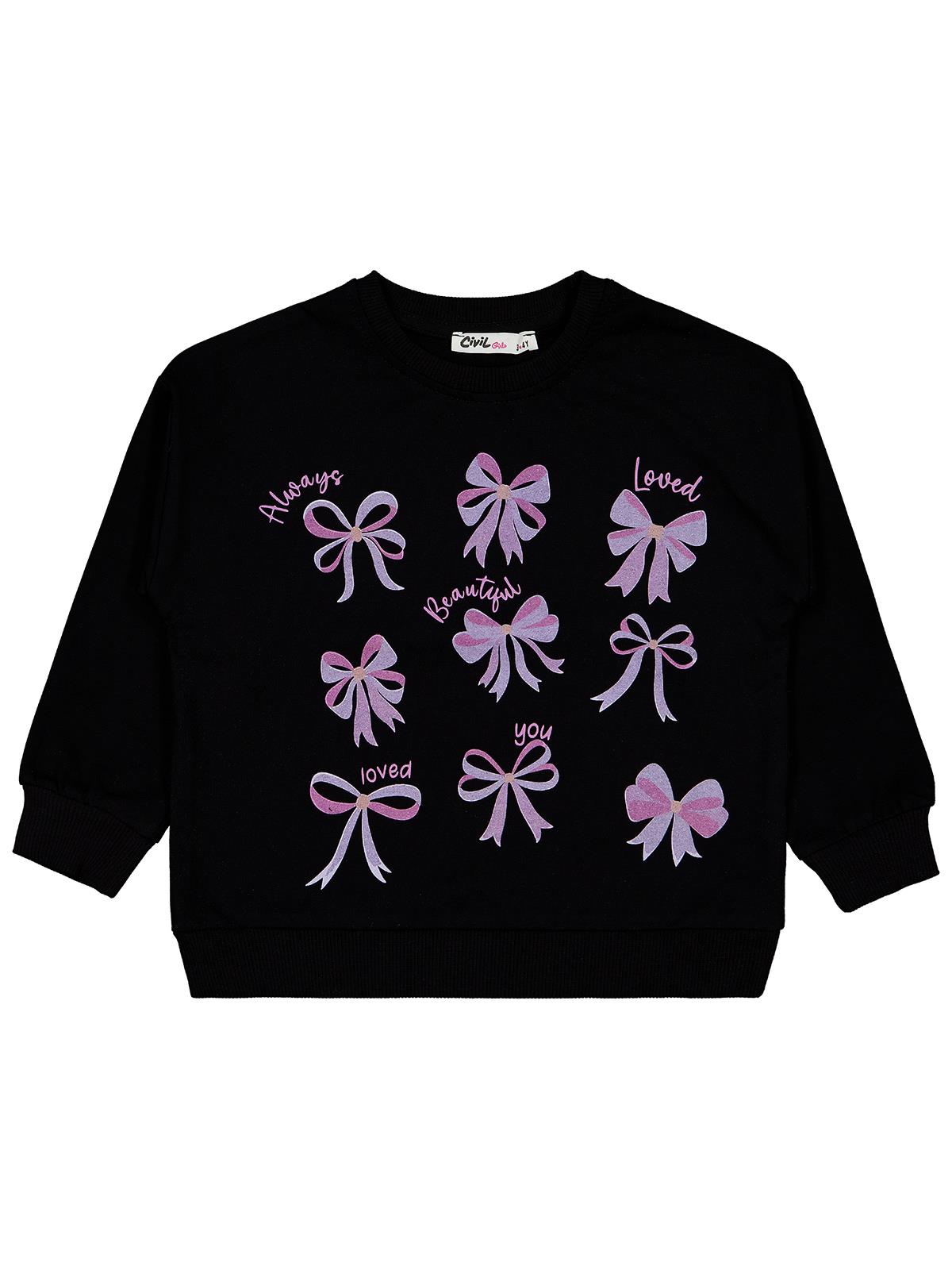 Civil Kız Çocuk Fiyonk Baskılı 2'li Set Sweatshirt | 2 İp Uzun Kol | Okul Kreş ve Günlük Kullanım