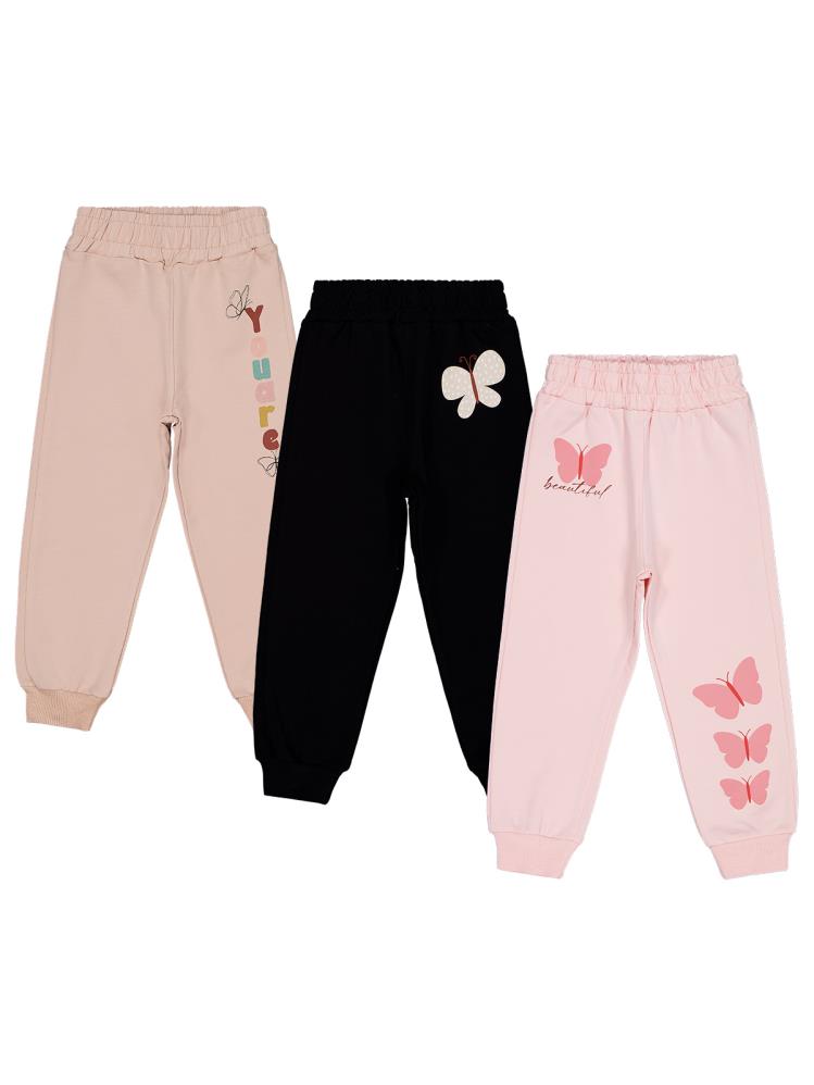 Civil Girls Kelebek Baskılı 3'lü Set 2-5 Yaş Eşofman Altı