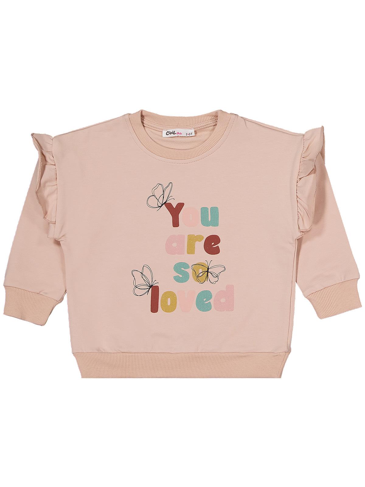 Civil Kız Çocuk Kelebek Baskılı 3'lü Set Sweatshirt | 2 İp Uzun Kol | Okul Kreş ve Günlük Kullanım