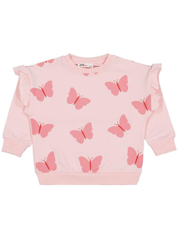 Civil Girls Kelebek Baskılı 3'lü Set 2-5 Yaş Sweatshirt