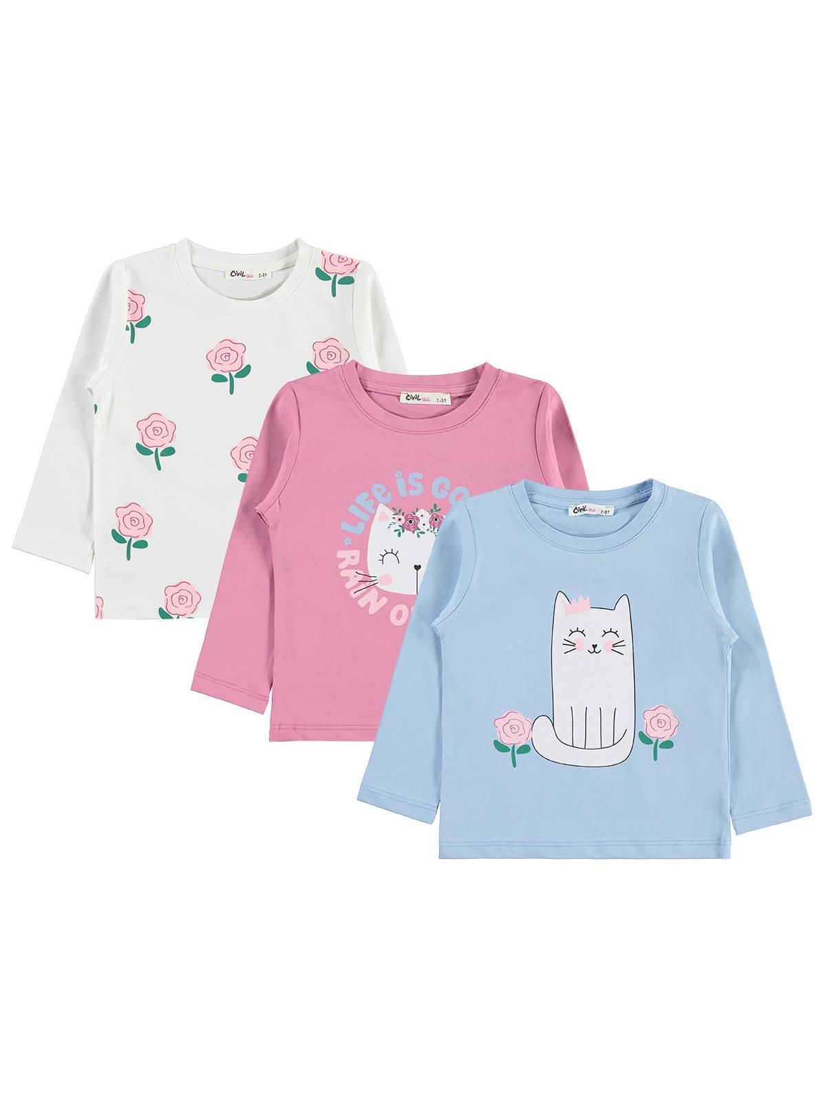 Civil Girls Kedi Baskılı 3'lü Set 2-5 Yaş Sweatshirt