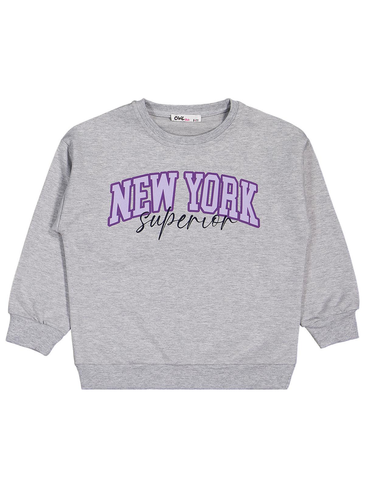 Civil Kız Çocuk New York Baskılı 2'li Set Sweatshirt | 2 İp Uzun Kol | Okul Kreş ve Günlük Kullanım