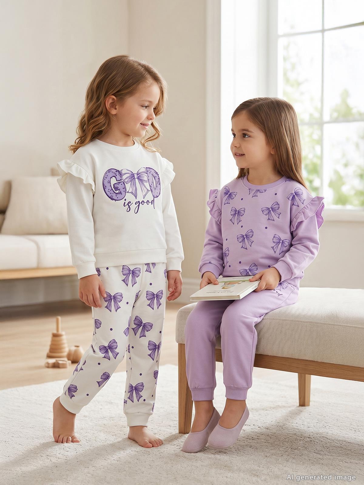 Civil Girls Fiyonk Baskılı 2'li Set 2-5 Yaş Takım