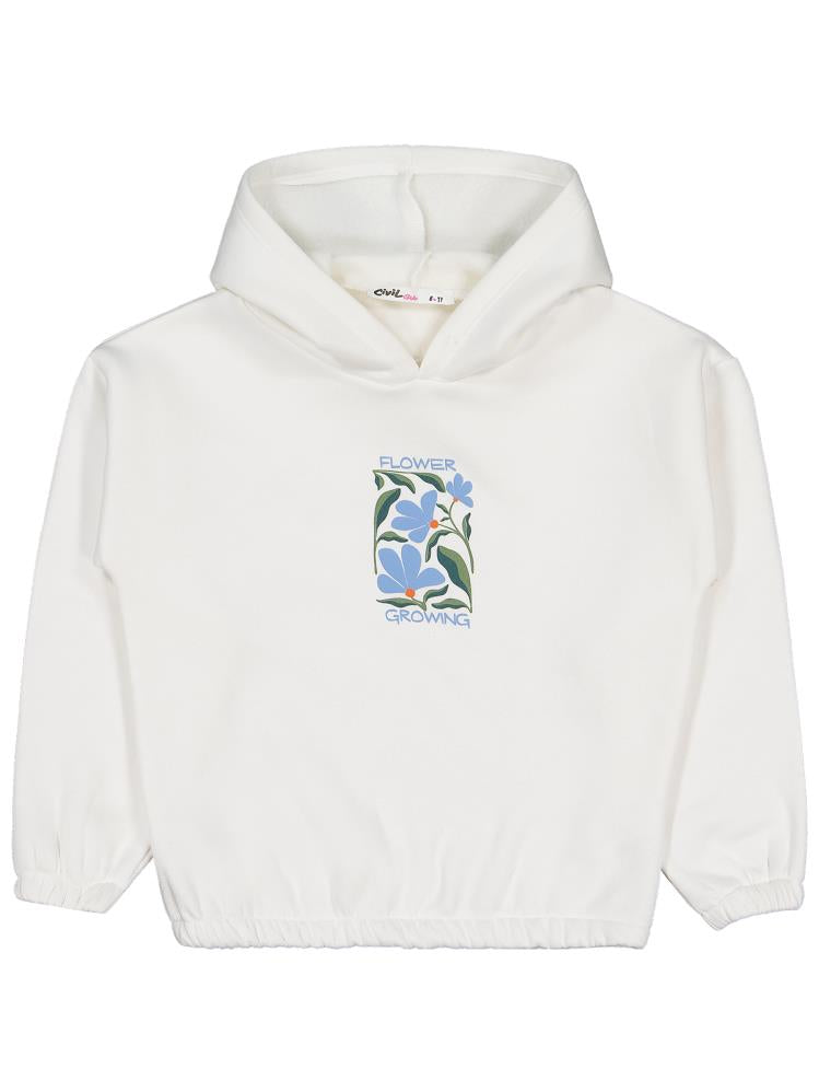 Civil Girls Flower Baskılı 10-13 Yaş Sweatshirt - Ekru