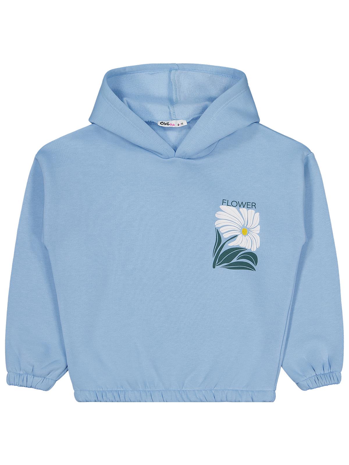 Civil Girls Flower Baskılı 6-9 Yaş Sweatshirt - Mavi