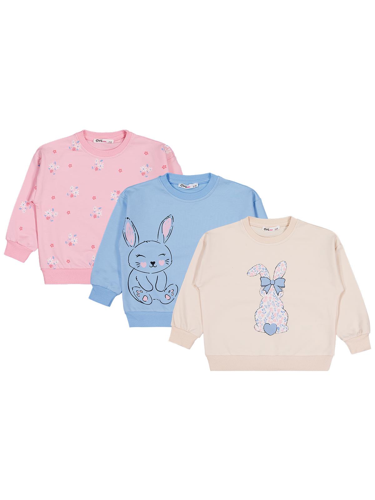Civil Girls Tavşan Baskılı 3'lü Set 2-5 Yaş Sweatshirt