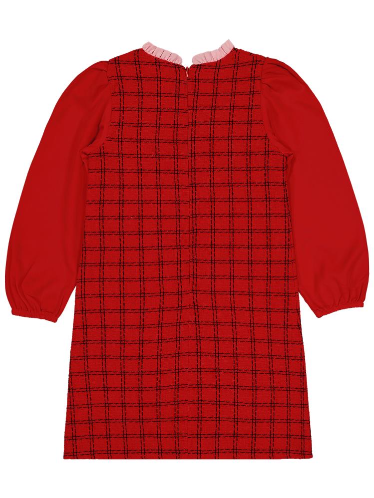 Civil Girls Yakası Fırfırlı 6-9 Yaş Elbise - Kırmızı