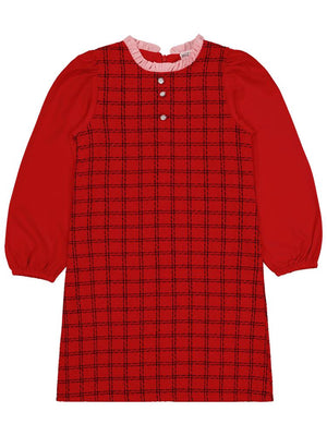 Civil Girls Yakası Fırfırlı 6-9 Yaş Elbise - Kırmızı