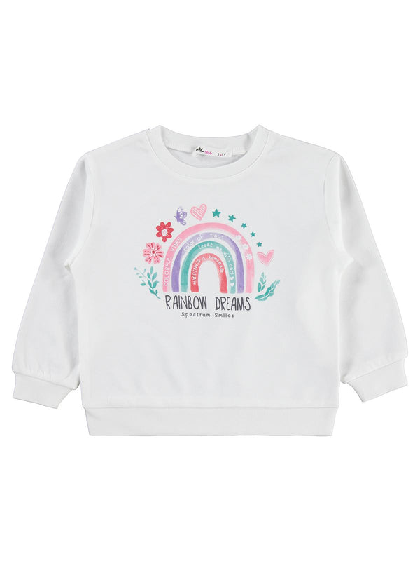 Civil Girls Rainbow Baskılı 2-5 Yaş Sweatshirt - Ekru