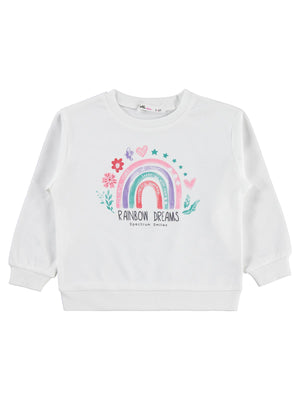 Civil Kız Çocuk Rainbow Baskılı Sweatshirt | İnterlok Uzun Kol | Okul Kreş ve Günlük Kullanım - Ekru
