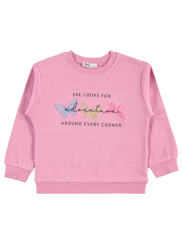 Civil Girls Renkli Kelebek Baskılı 2-5 Yaş Sweatshirt - Pembe