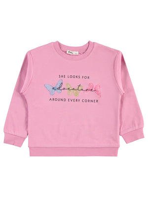 Civil Girls Renkli Kelebek Baskılı 2-5 Yaş Sweatshirt - Pembe