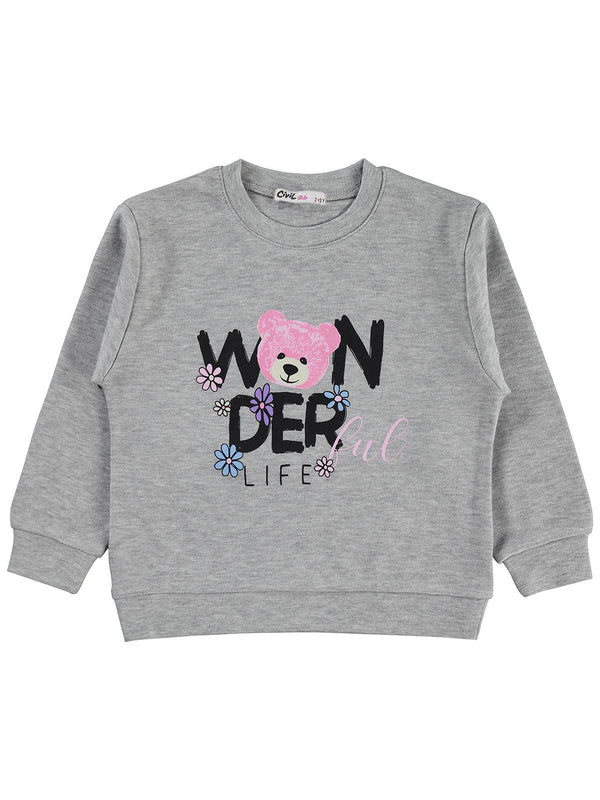 Civil Girls Wonderful Life Baskılı 2-5 Yaş Sweatshirt - Gri
