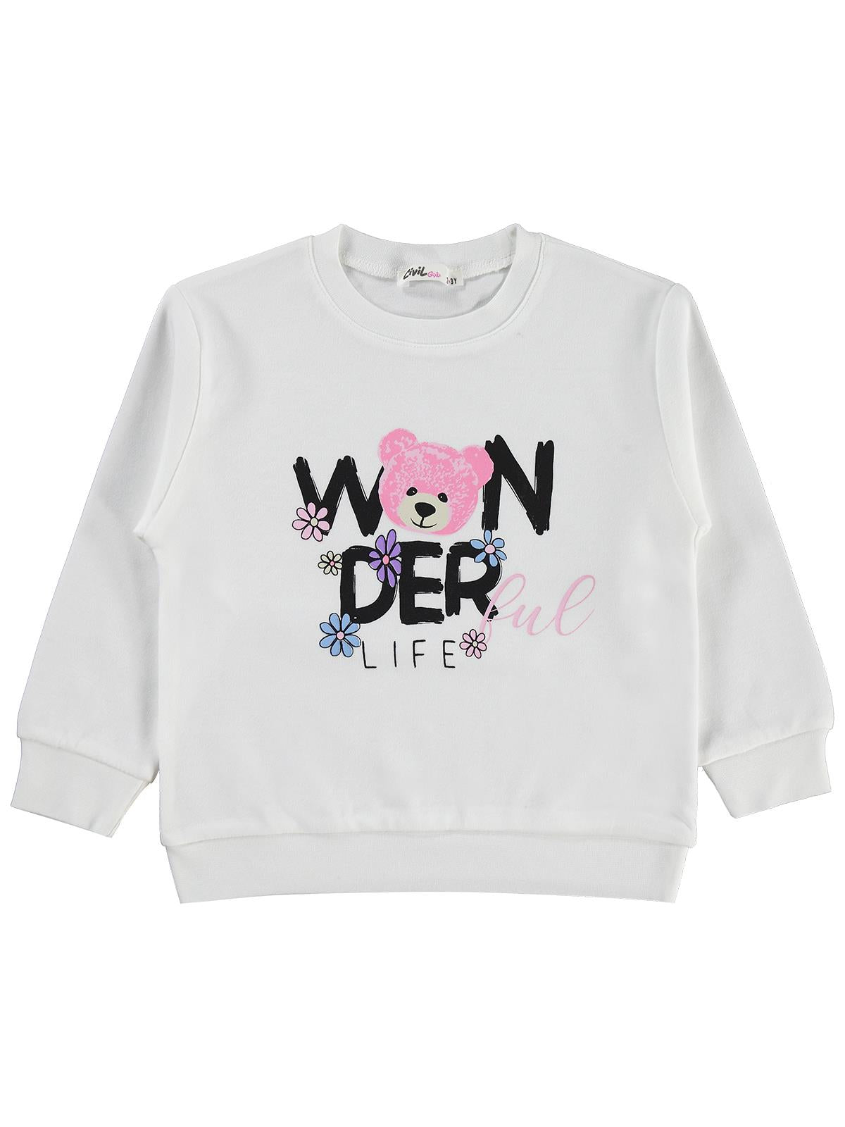 Civil Girls Wonderful Life Baskılı 2-5 Yaş Sweatshirt - Ekru