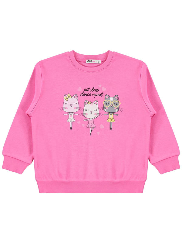 Civil Girls Kediler Baskılı 2-5 Yaş Sweatshirt - Pembe