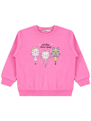 Civil Girls Kediler Baskılı 2-5 Yaş Sweatshirt - Pembe