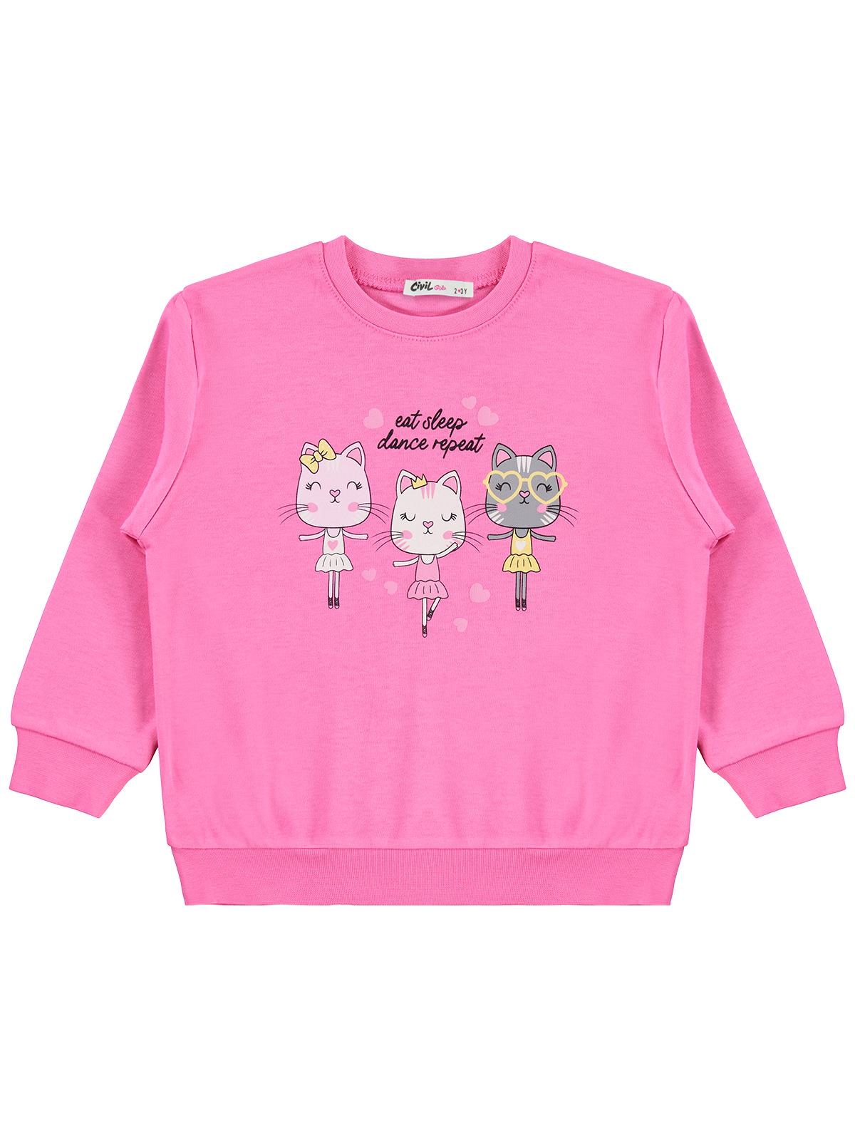 Civil Girls Kediler Baskılı 2-5 Yaş Sweatshirt - Pembe