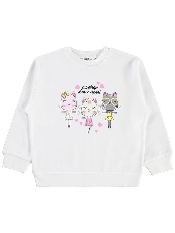 Civil Girls Kediler Baskılı 2-5 Yaş Sweatshirt - Ekru