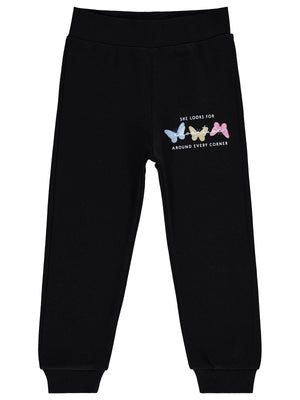 Civil Girls Renkli Kelebek Baskılı 2-5 Yaş Eşofman Altı - Siyah