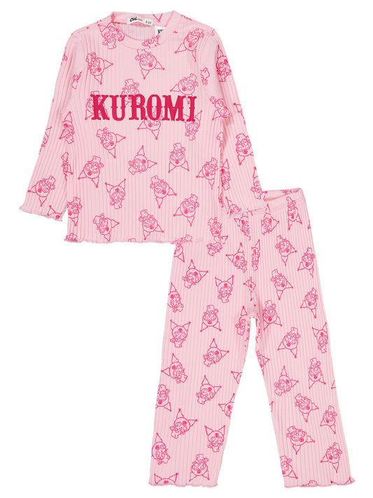 Kuromi Pijama Takımı | Kaşkorse Uzun Kol Bisiklet Yaka Baskılı | Okul Kreş ve Günlük Kullanım - Pembe