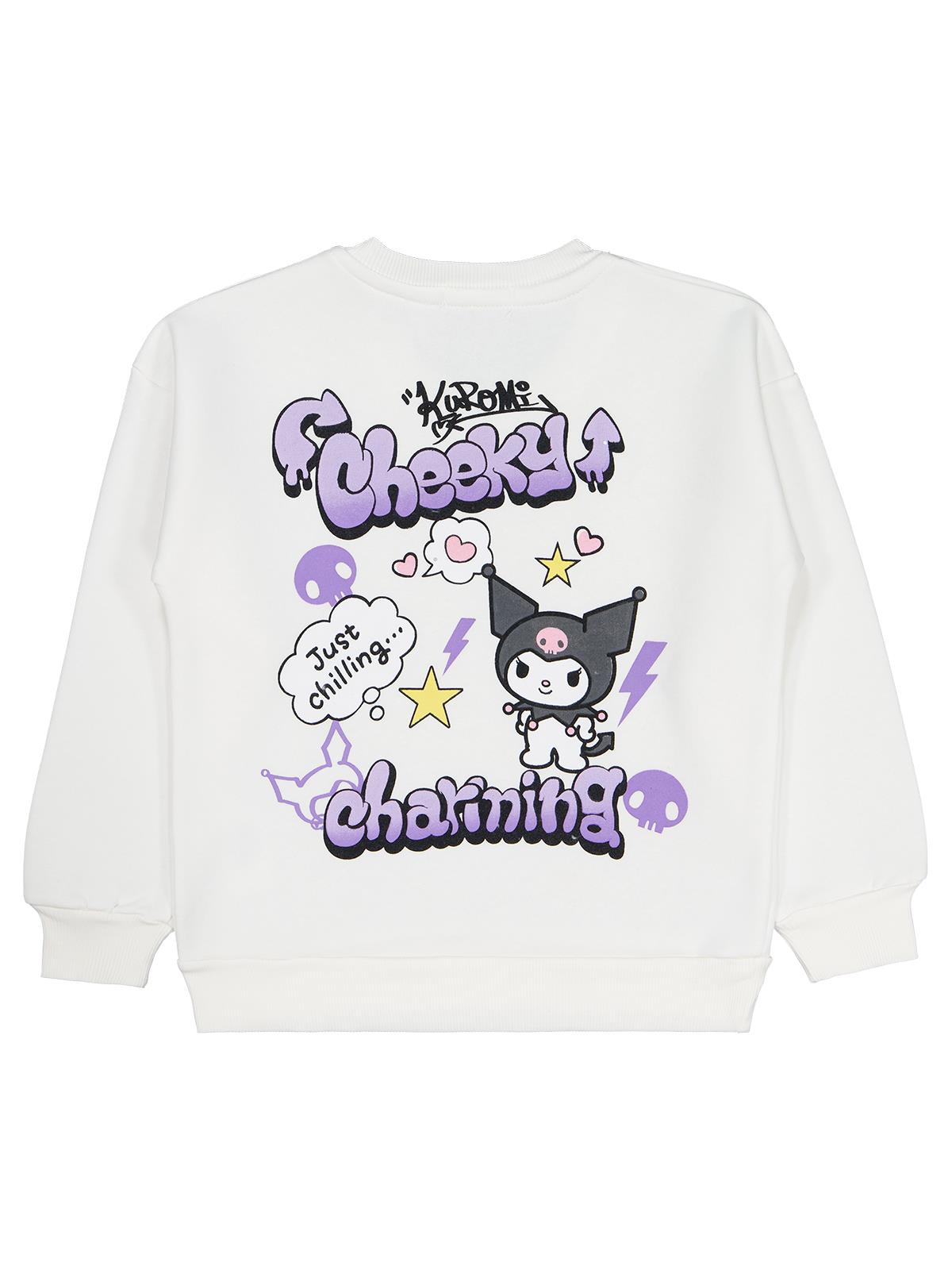 Kuromi Sweatshirt | 3 İp Uzun Kol Bisiklet Yaka Baskılı | Okul Kreş ve Günlük Kullanım - Ekru