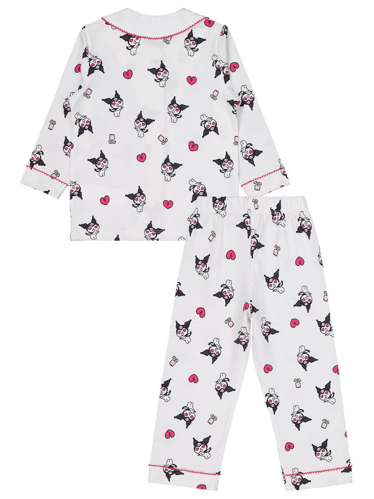 Kuromi Pijama Takımı | Süprem-Süprem Uzun Kol Gömlek Yaka - Polo | Okul Kreş ve Günlük Kullanım - Ekru