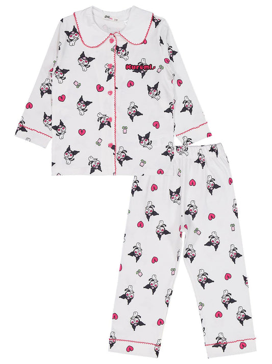 Kuromi Pijama Takımı | Süprem-Süprem Uzun Kol Gömlek Yaka - Polo | Okul Kreş ve Günlük Kullanım - Ekru