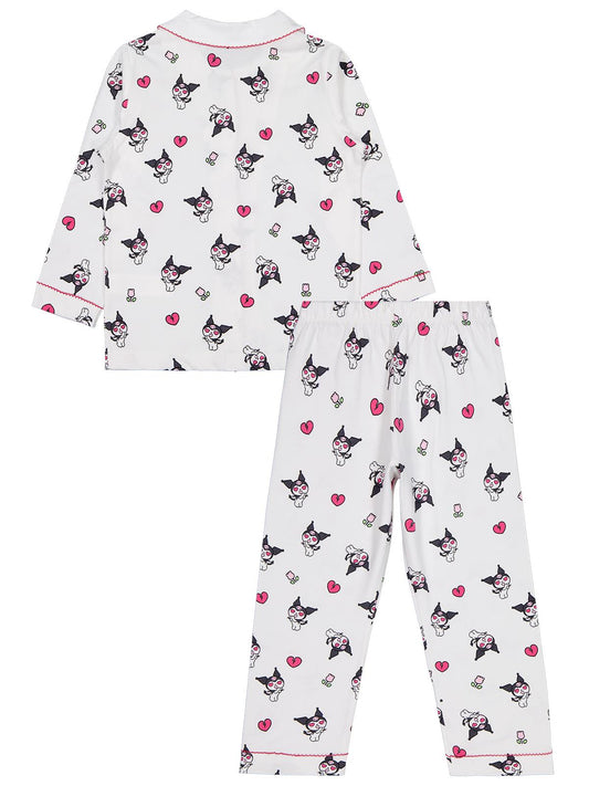 Kuromi Pijama Takımı | Süprem-Süprem Uzun Kol Gömlek Yaka - Polo | Okul Kreş ve Günlük Kullanım - Ekru