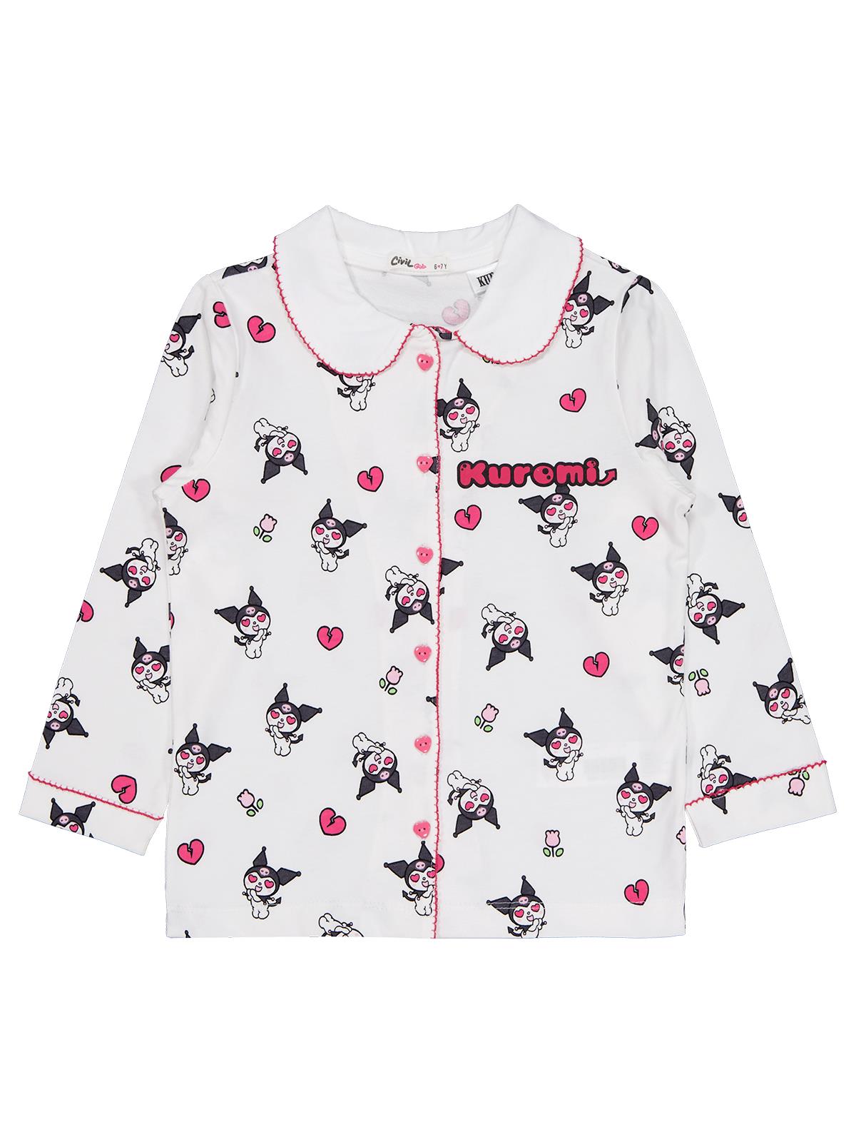 Kuromi Pijama Takımı | Süprem-Süprem Uzun Kol Gömlek Yaka - Polo | Okul Kreş ve Günlük Kullanım - Ekru