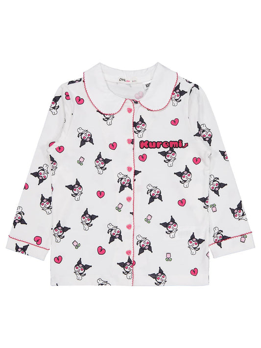 Kuromi Pijama Takımı | Süprem-Süprem Uzun Kol Gömlek Yaka - Polo | Okul Kreş ve Günlük Kullanım - Ekru