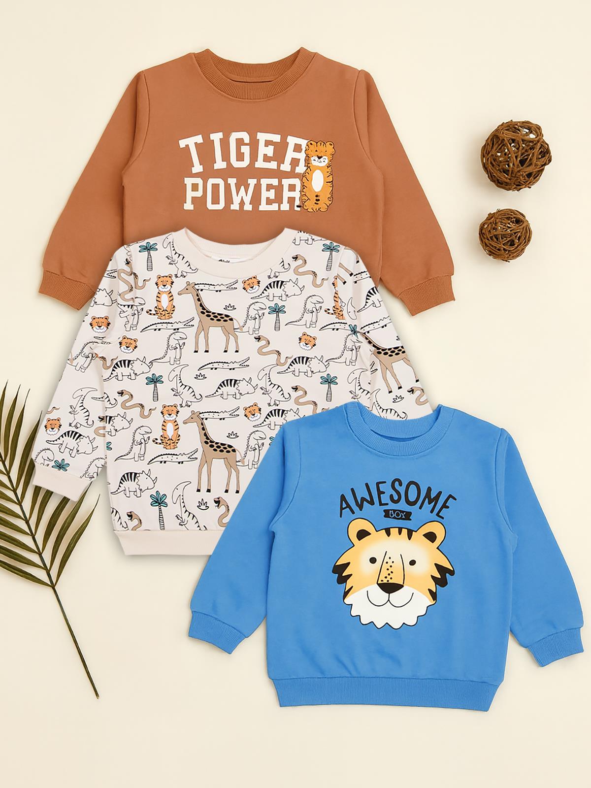 Civil Boys Safari Baskılı 3'lü Set 2-5 Yaş Sweatshirt - Standart