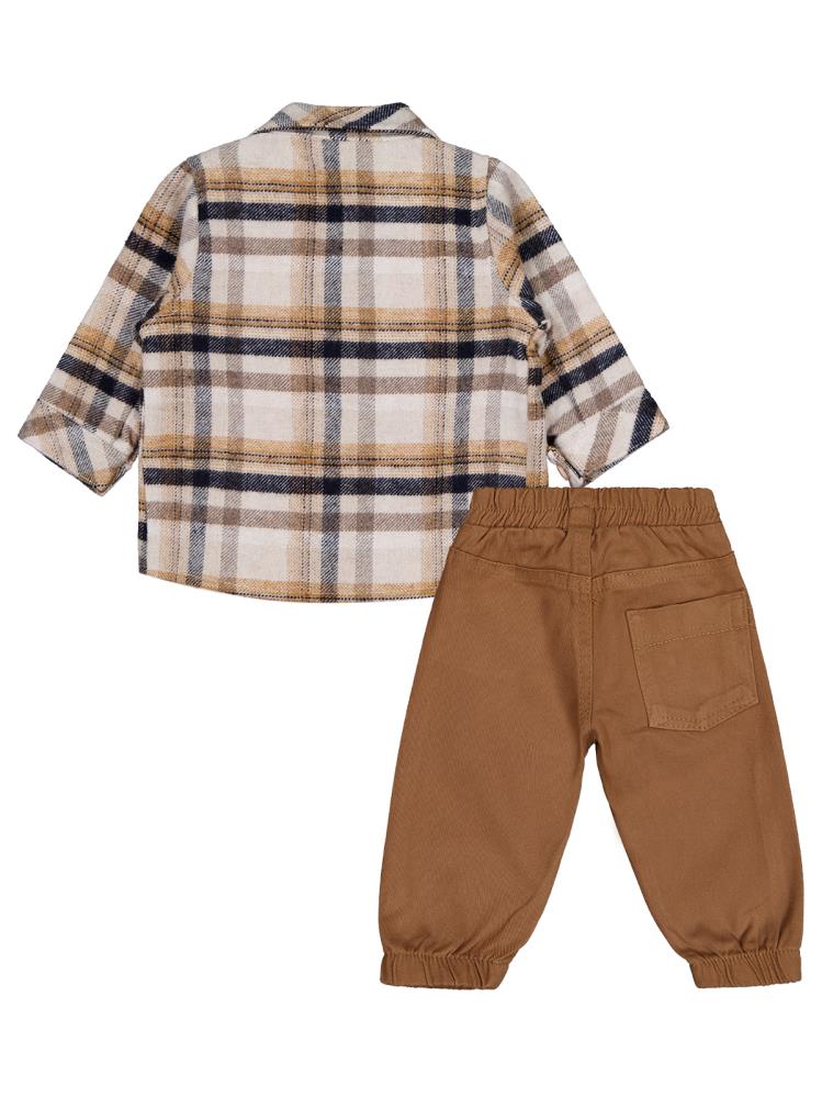 Civil Baby Oduncu Gömlekli  6-18 Ay Takım - Bej