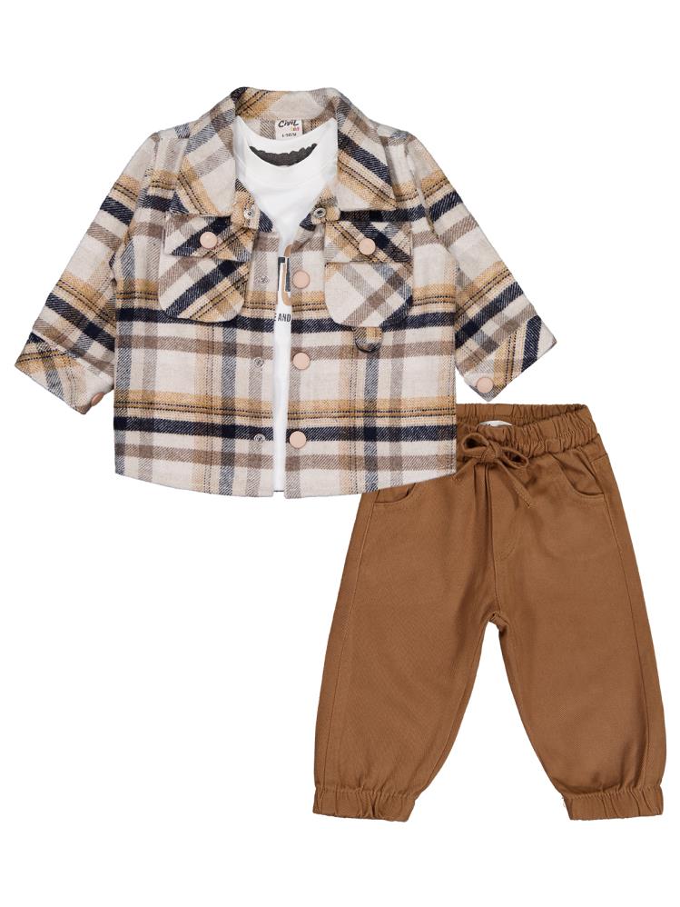 Civil Baby Oduncu Gömlekli  6-18 Ay Takım - Bej